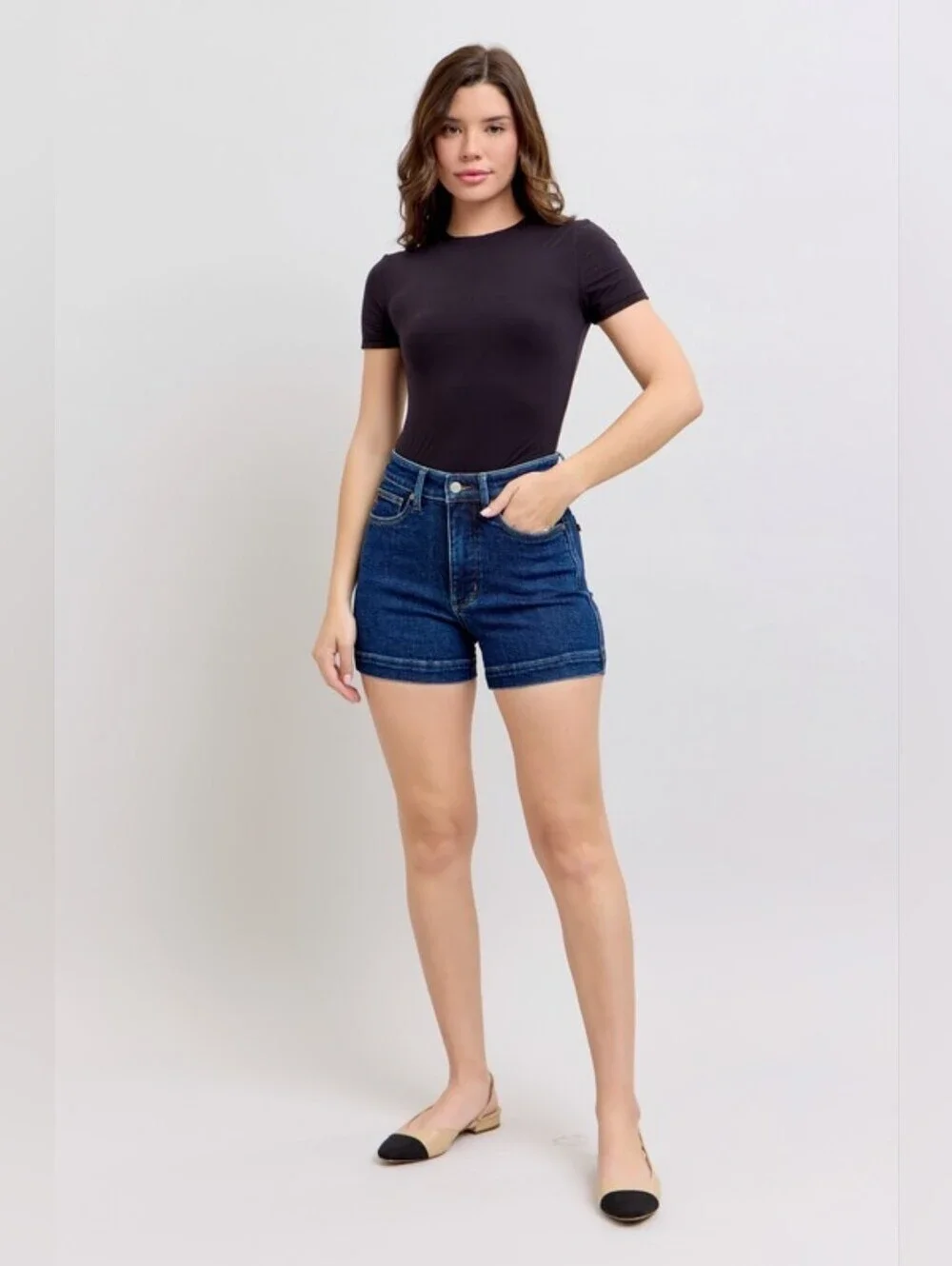 Judy Blue HR Dark Wash Tummy Control Denim Shorts Envelope Pocket Various NEW